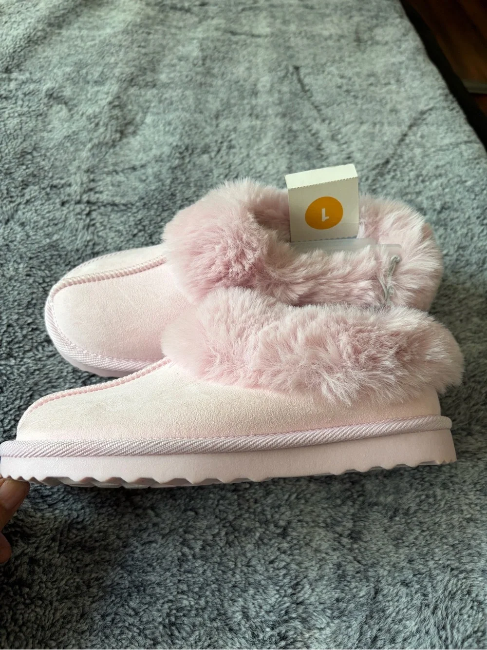 Cat & Jack Light Pink Faux Fur Cuff Slip-On Slippers for Kids